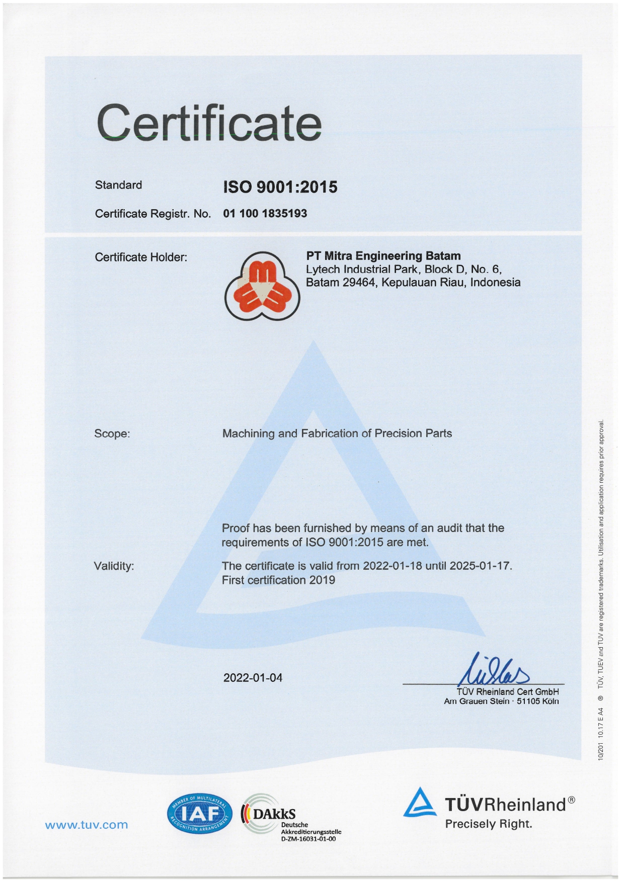 Certificate ISO